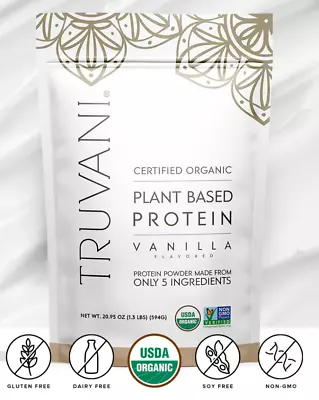 Truvani Organic Organic Vanilla Plant Based Protein Powder 20.95 Oz  EXP 05/25 • $25.25