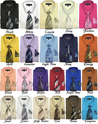 New Men's Dress Shirt W/ Matching Tie And Handkerchief Set  SG-21B • $19.95