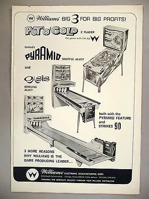 Pot 'O' Gold Pinball Machine Game PRINT AD - 1965 ~Shuffle Alley Oasis Bowling • $9.99