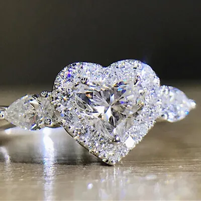 $2.21 • Buy Heart Cubic Zircon Wedding Jewelry 925 Silver Filled Ring Women Sz 6-10