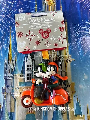 2023 Disney Epcot Italy Pavilion Sketchbook Mickey & Minnie Scooter Ornament New • £38.88