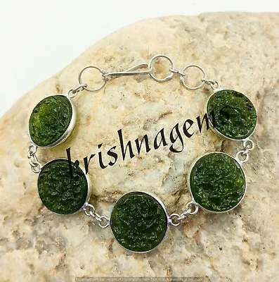 Green Moldavite Gemstone 925 Sterling Silver Plated 1 PCs Bezel Women Bracelet • $4.67