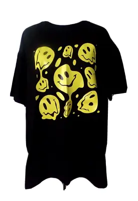 Romwe Oversize Black T-shirt Yellow Melting Emojis Smilely Faces Unisex Small • $12.59