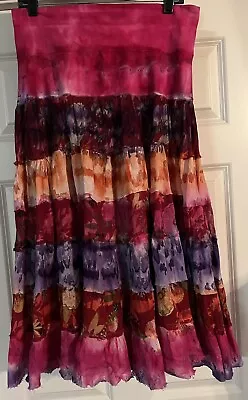 Sol Clothing Boho Skirt Vintage Tiered Batik Size L Ruffle Tie Dye Banded Waist • £40.54