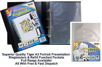 £4.99 • Buy A3 Landscape Display Portfolio / Sleeves Presentation Folder 4D Ring Binder 50mm