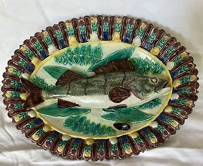 Mint Antique French Majolica Palissy Oval Dish Barbizet • £642.80