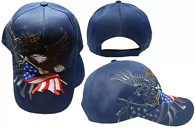 USA Flag Patriotic Eagle Shadow Adjustable Embroidered Navy Blue Cap Hat (KYS) • $12.88