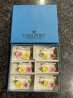 Vintage Coalport Porcelain Flowers Double Card Holders Boxed Set Of 6 New Unused • £18