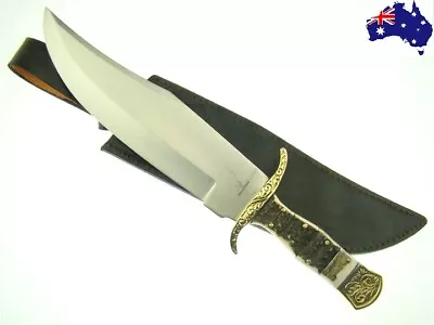 Whitetail Cutlery Stag Handle Large Bowie Knife + Leather Sheath! • $140