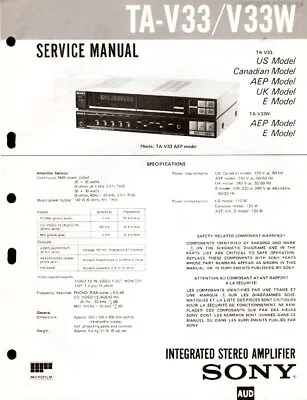 $5.99 • Buy Sony- Model TA-V33/V33W - Amplifier - Original Service Manual - 
