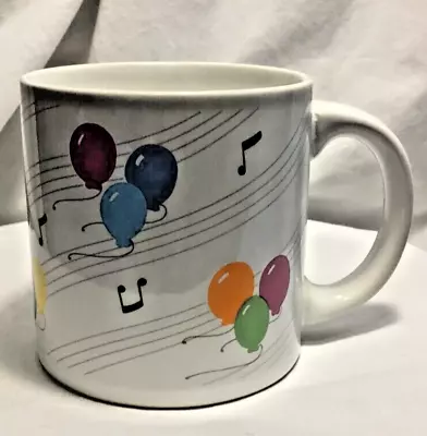 Music Notes & Balloons ~ 10 Oz. Coffee Mug Cup ~ 1984 Vintage Lillian Vernon • $6.98