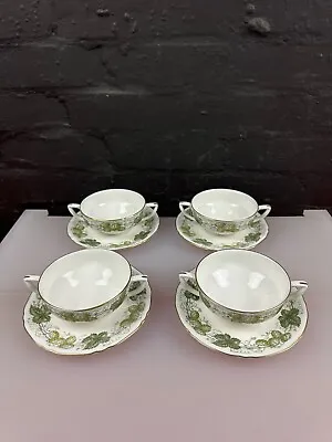 4 X Royal Worcester Mathon Hop Soup Bowls Coupe And Stands / Saucers Set • £34.99