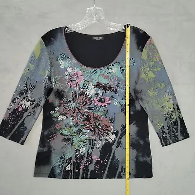 Vanilla Sugar Women's Floral  Bouquet Print T-Shirt Top Size M Black Sleeve 3/4 • $24.99