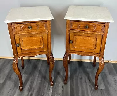 French Antique Bedside Tables Cupboards Cabinets With Marble Tops (LOT 2874) • £599