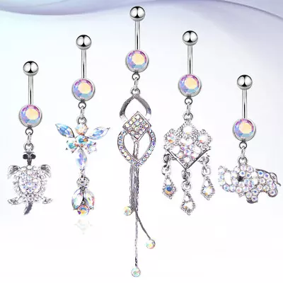  5 Pcs Belly Bars Stainless Steel Button Rings Bellybuttons Pendant • £6.99