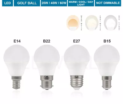 60W 40W 25W LED Round Golf Light Bulbs SES Small Screw E14 B22 E27 Bulb • £9.99