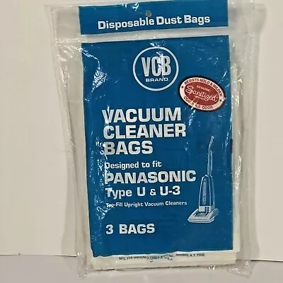 Panasonic Type U & U-3 Upright Vacuum Cleaner Bags 3 Pk. Top Fill Dust Bags NEW • £11.56