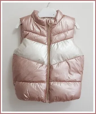 Baby Girls Padded Jacket Pink & White Pearlised Gilet Bodywarmer 3-6 Months NEW • £12.99