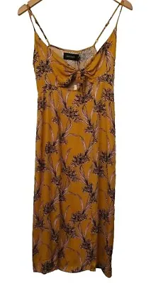 MinkPink Summer Dress Floral Mustard Yellow Strappy Tie Up Womens UK 10 New BNWT • £18.99