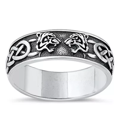 Celtic Tiger Ring For Men 925 Sterling Silver 6.7mm Size 6-12 • $22.99