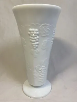 Large Milk Glass Footed Vase Grape Pattern 8.75” Vintage Beautiful • $9.50