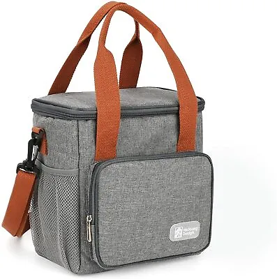 Women Men Insulated Lunch Bag Box Thermal Cooler Hot Cold Adult Tote Food Grey • £15.11