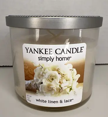 Yankee Candle Simply Home WHITE LINEN & LACE 9 Oz Glass Jar Candle • £13.13