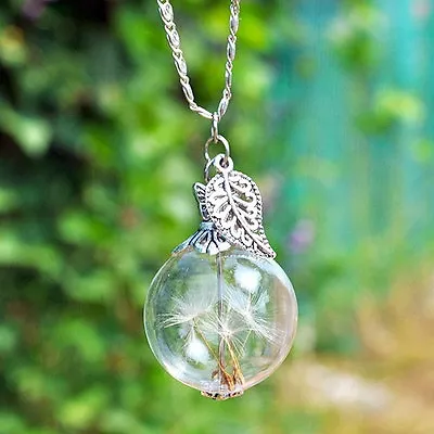 Dandelion Seed Make A Wish Glass Bauble Chain Lucky Gift Long Sweater Necklace • $7.99