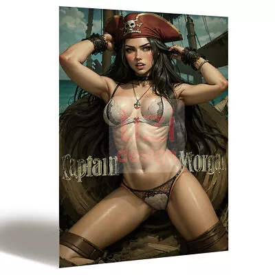 Tin Metal Aluminium Plaque | Poster | Canvas | Captain Morgan Pirate Girl 29096 • £10.99