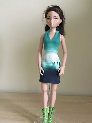 Teal &Navy V Halter Dress For 16  Ellowyne Deja Vu Robert Tonner Handmade By JEC • $12