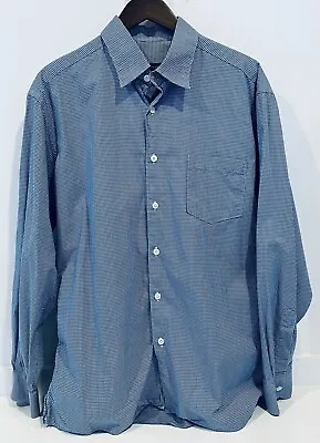 Ermenegildo Zegna Blue White Houndstooth Button Cotton Shirt Italy Mens XXL 2XL • $28