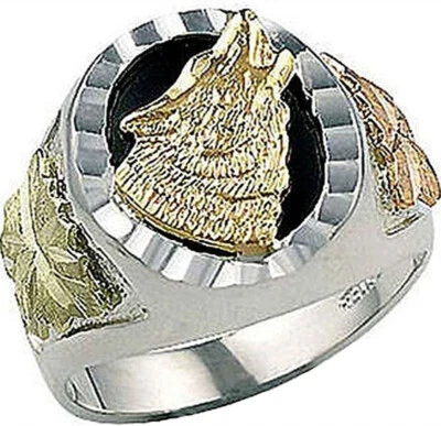 $0.08 • Buy Mens 925 Silver Onyx Wolf With 10K Black Gold Wolf Ring Anniversary Ring Size 12