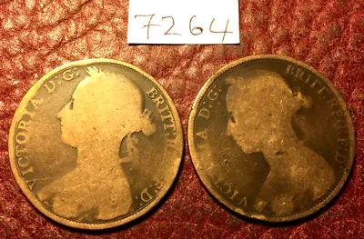 2 Queen Victoria Bun Head Pennies 1882 1889 -  Job Lot 7264 • £2.50