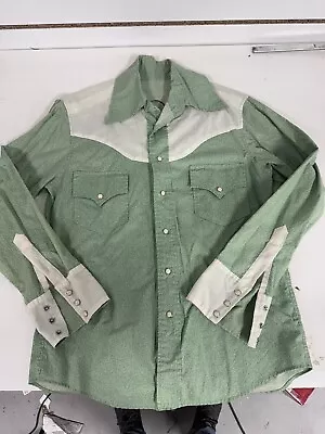 VTG 1950s/1960s Men’s Size L Vintage Western Shirt Handmade Pearl Snap Green BL • $50