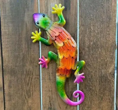 $11.99 • Buy Metal Gecko Garden Lizard Wall Art Decor Colorful Magenta Green Orange