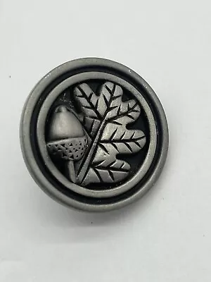 Vintage Betsy Fields Silvertone Acorn Oak Leaf Round Pewter Brooch/Pin • $6.39