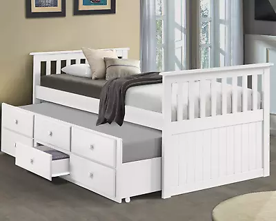 3FT Single Bed Frame With Storage Wooden Daybed Sofabed Pull Out Trundle Bed • £259.99