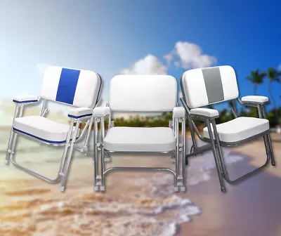 Pactrade Marine White Folding Deck Chair UV Resistant Vinyl 1  Anodized Aluminum • $229.99