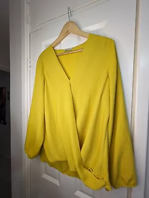 George Womens Ladies Yellow Mustard Long Sleeve V Neck Twist Top Blouse Shirt 18 • £8.95