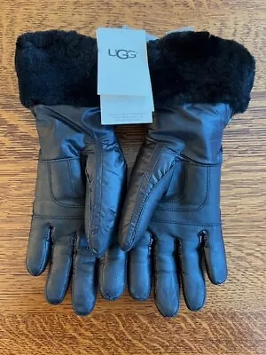 NWT UGG Water Resistant Leather Palm Touch Screen Black Gloves Size Small • $45