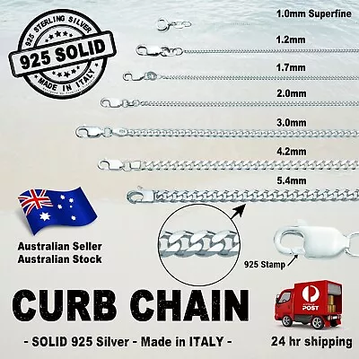 $52.79 • Buy CURB Chain - 100% SOLID 925 Sterling Silver (options)