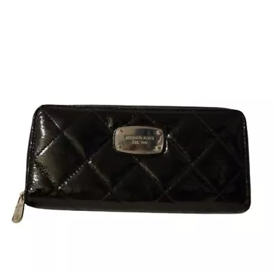 Michael Kors Black Hamilton Quilted Patent Leather Wallet • $33.25