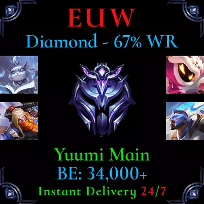 EUW Diamond LoL Acc League Of Legends Dia Account D4 Main Support EDG Yuumi Skin • £77.88