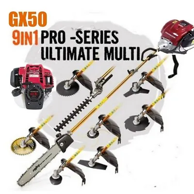 GX50 9 In 1 Grass Lawn Trimmer 4 Strokes Brush Cutter Pole Saw Weed Wood Cutting • £238