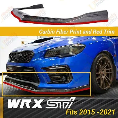 $159.99 • Buy Fits Subaru WRX STI 2015-21  Carbon Fiber Red Trim Front Bumper Body Lip Spoiler