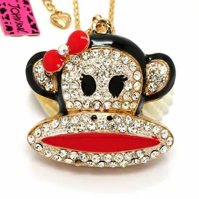 Betsey Johnson Big Mouth Monkey Bow Gold Pendant Chain Necklace Free Gift Bag • $27.99