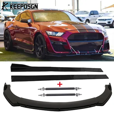 Gloss Front Bumper Lip Splitter Side Skirt Strut Rod For Ford Mustang Shelby GT • $160.30