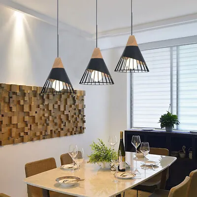 Kitchen Pendant Light Bar Lamp Wood Ceiling Lights Black Chandelier Lighting 3X • $94