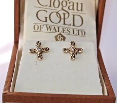 CLOGAU 9ct Gold Diamond Celtic Knot Earrings Studs • £150