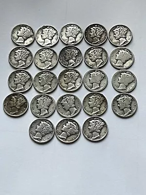 (Lot Of 23) Mercury Dimes 90% Silver - Various Dates See Photos • $46